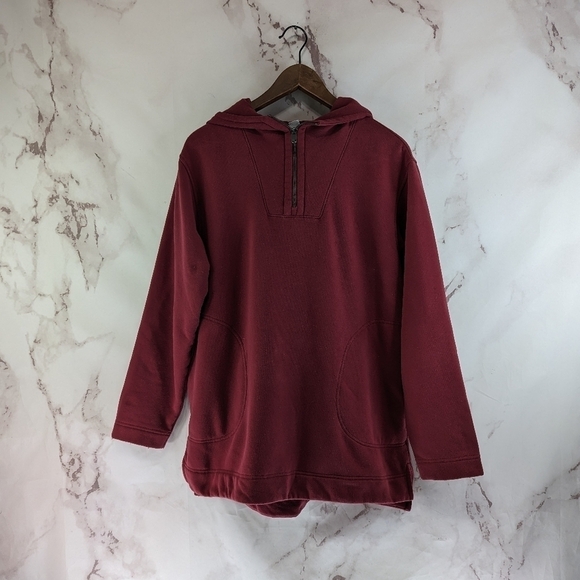 Athleta Sweatshirt Womens Small Red Retroplush Hoodie Decadent Tunic Quarter Zip - Picture 1 of 12